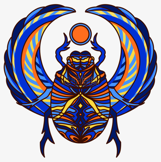 圣甲虫埃及蓝色描边风格