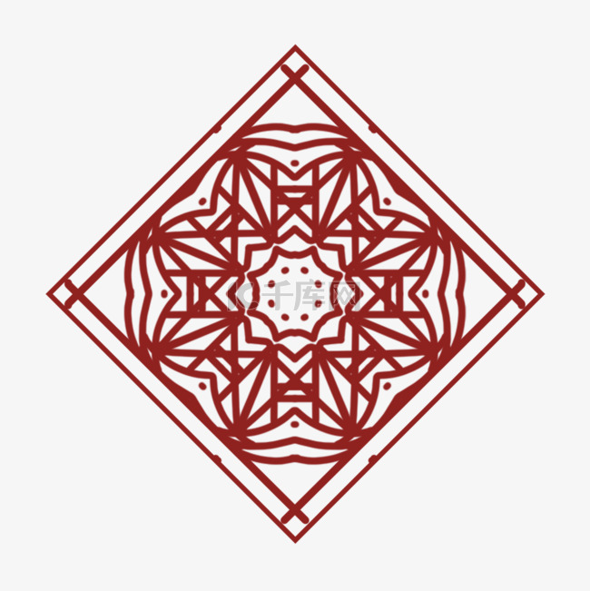 红色线条十字架传统韩国饰品花纹