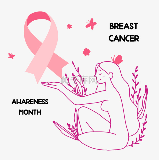 乳腺癌宣传月妇女用手拖着丝带