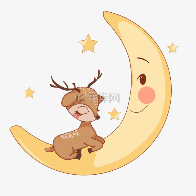 在月亮上睡觉的小鹿