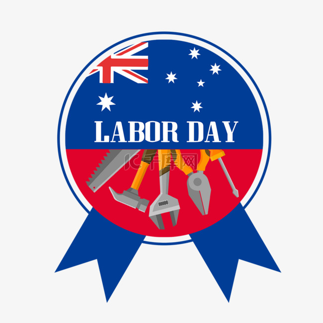 蓝色澳大利亚劳动节工具徽章