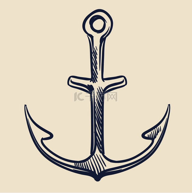 复古航海锚手绘航海旧素描探险旅