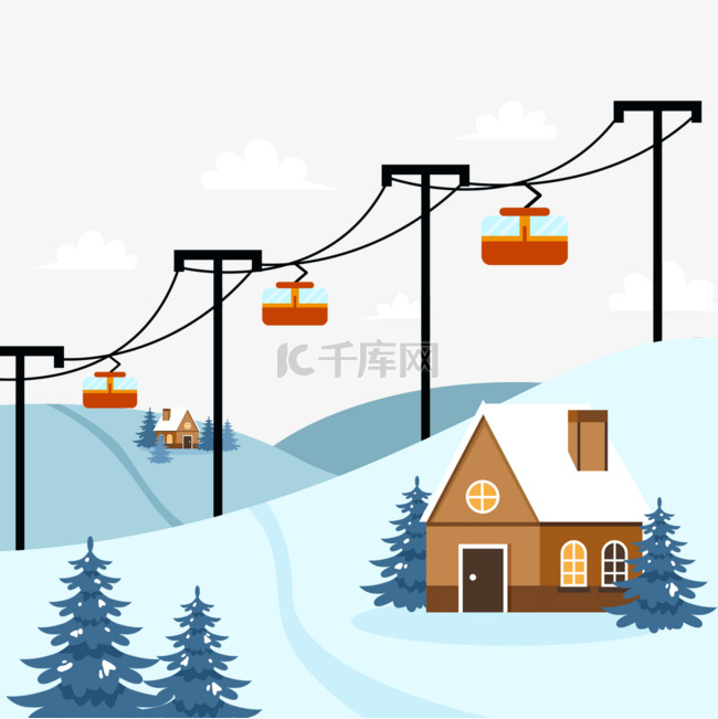冬季滑雪场景缆车观光