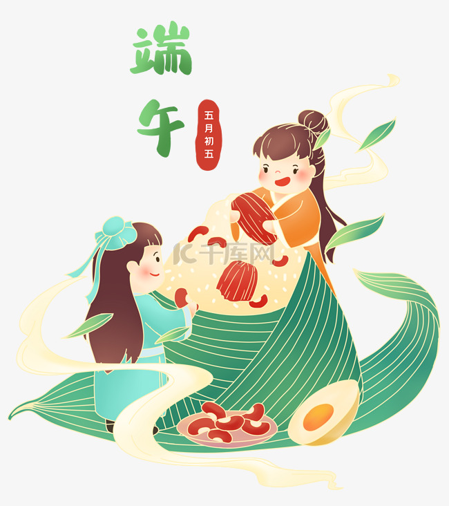 端午端午节中国风古人包粽子