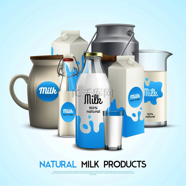 牛奶产品背景与不同形状的品牌牛