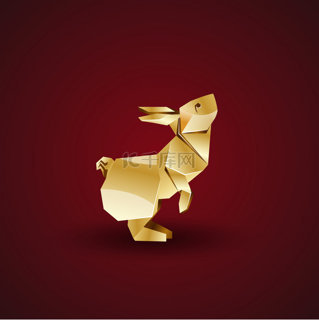 矢量金色折纸兔