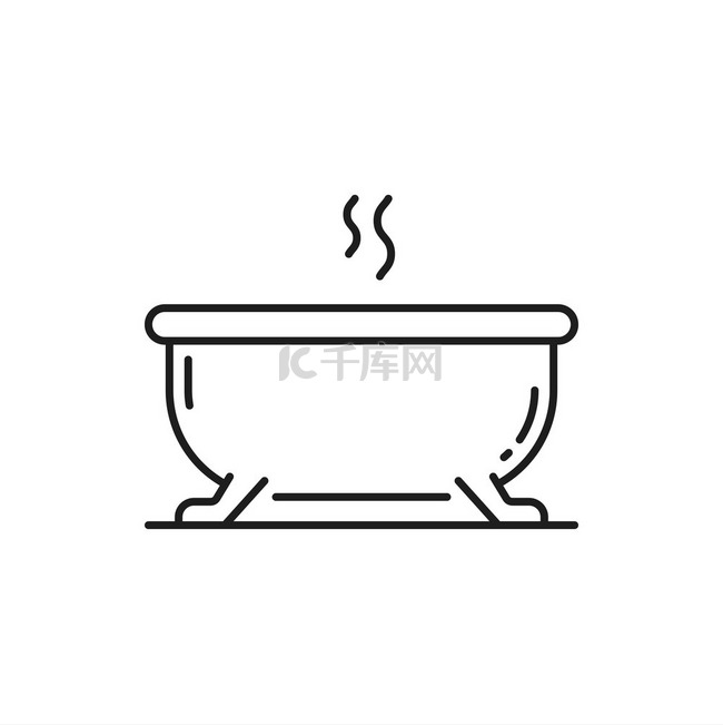 浴缸与热水隔离的细线图标的浴室