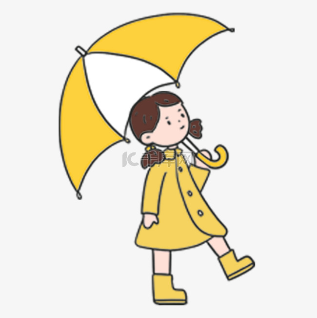 春雨主题黄色小伞穿雨衣的女生