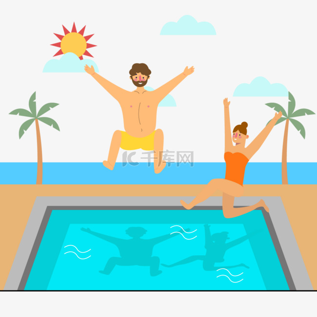 跳水的卡通人物泳池夏季派对