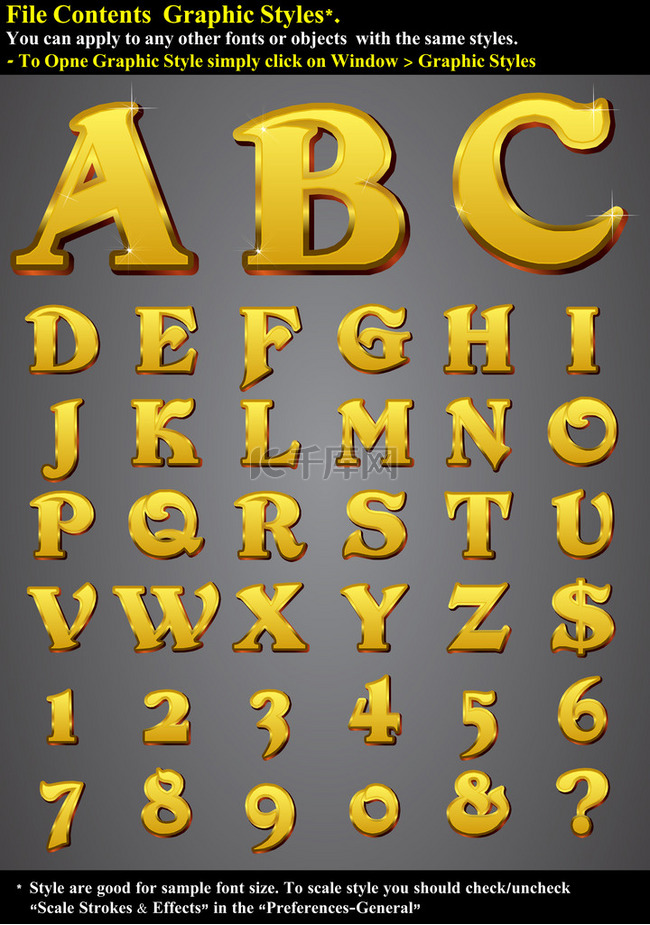 设置黄金 3d 字母表