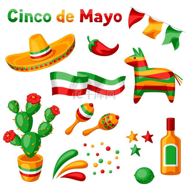 墨西哥 Cinco de Mayo 对象集。