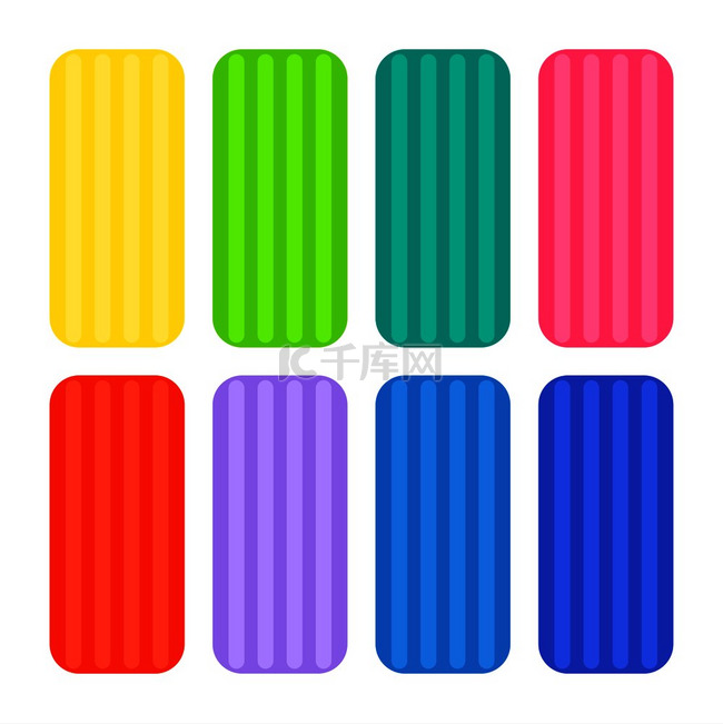 八个彩色矩形造型粘土块的集合，