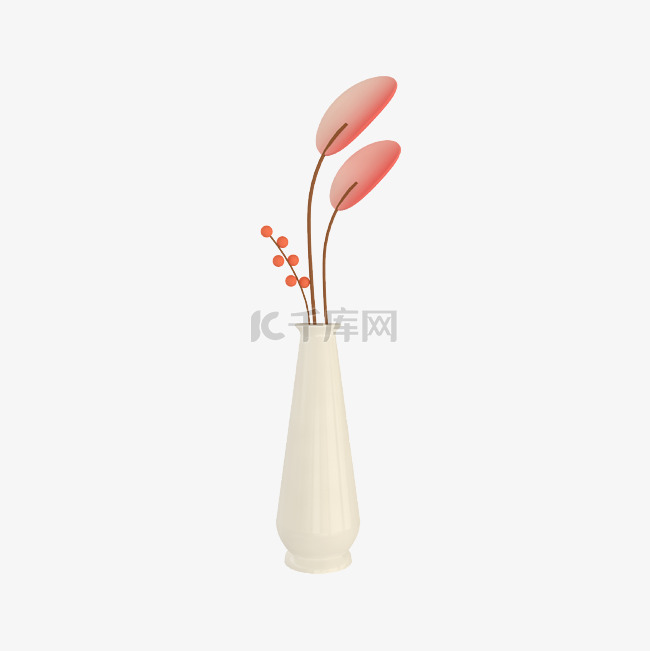C4D立体黏土植物盆栽白色花瓶
