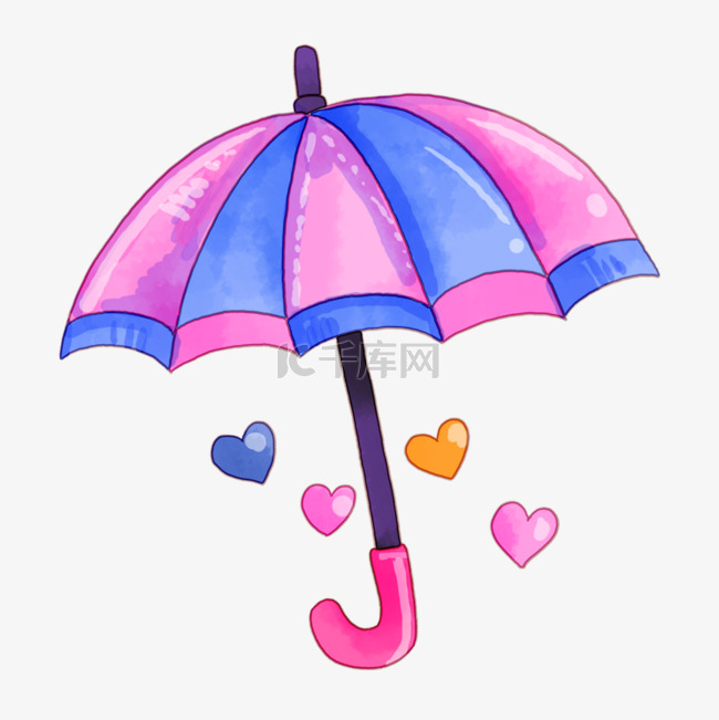 紫色雨伞蓝色爱心雨滴