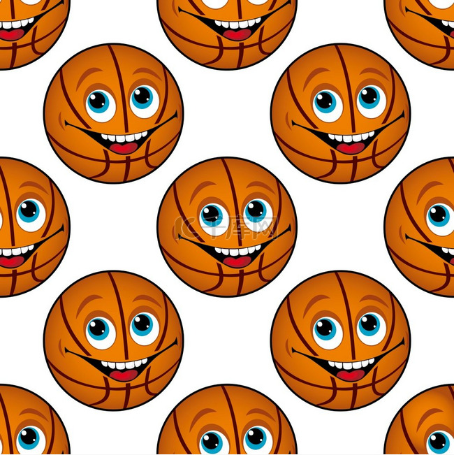 一个快乐的卡通篮球的无缝背景图