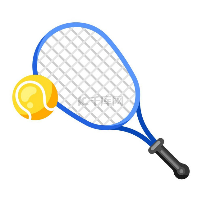 平面风格的网球拍和球的图标。