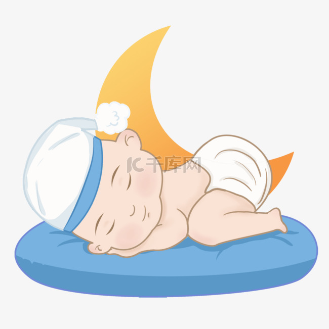 坐垫上睡觉的婴儿卡通画