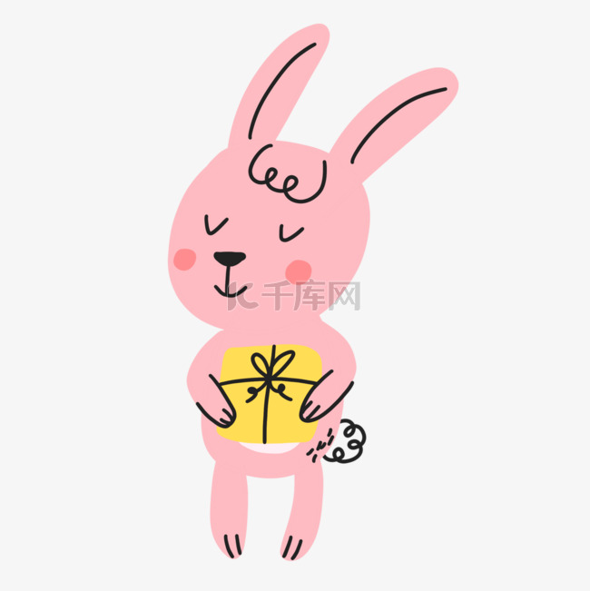 粉红色小兔礼盒抽象线条动物涂鸦