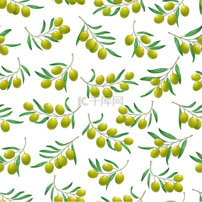 绿色希腊、意大利橄榄枝无缝图案