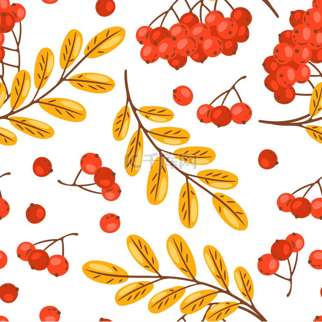 罗望子和浆果的无缝图案季节性秋