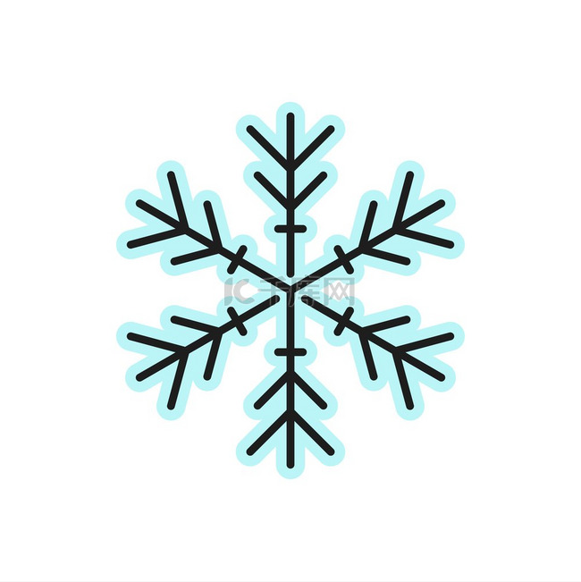 天气预报雪或霜雪花颜色轮廓图标
