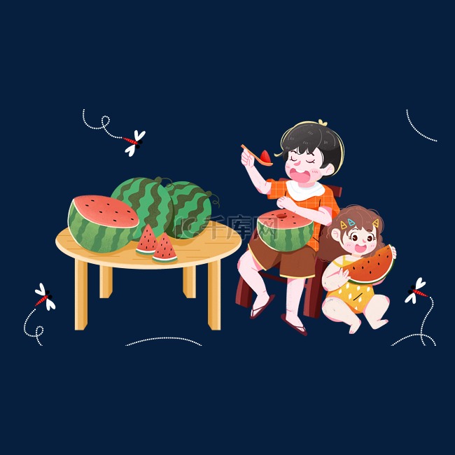 夏季小朋友吃西瓜