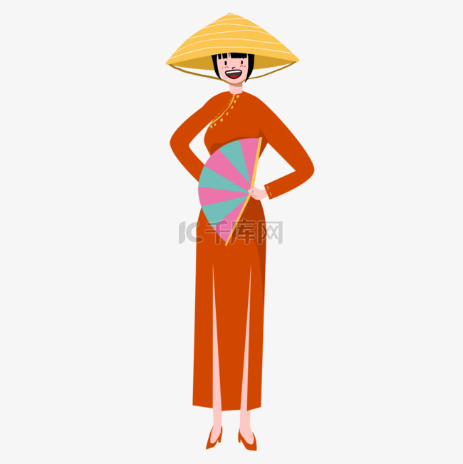 越南传统服饰扁平人物插画