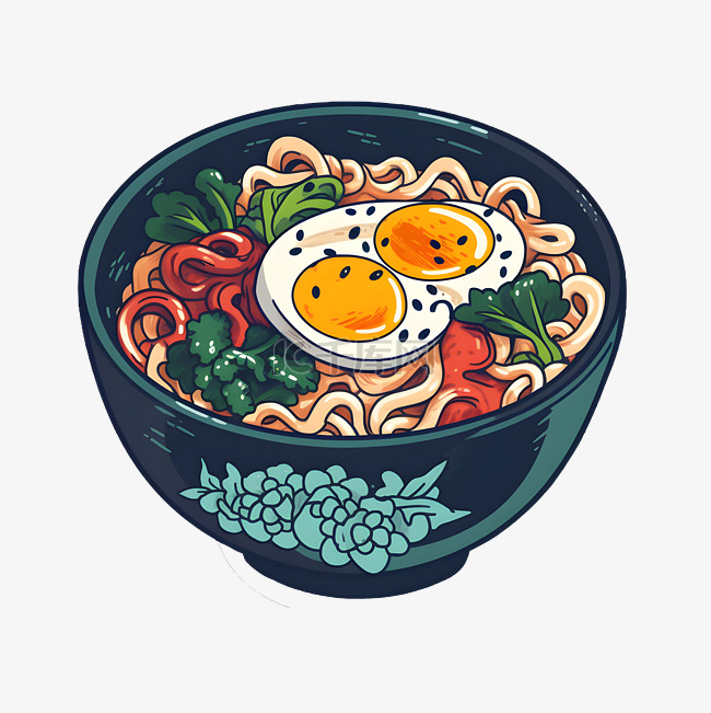 卡通涂鸦风格一碗面条