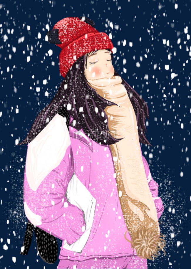冬天女孩下雪冬装围巾
