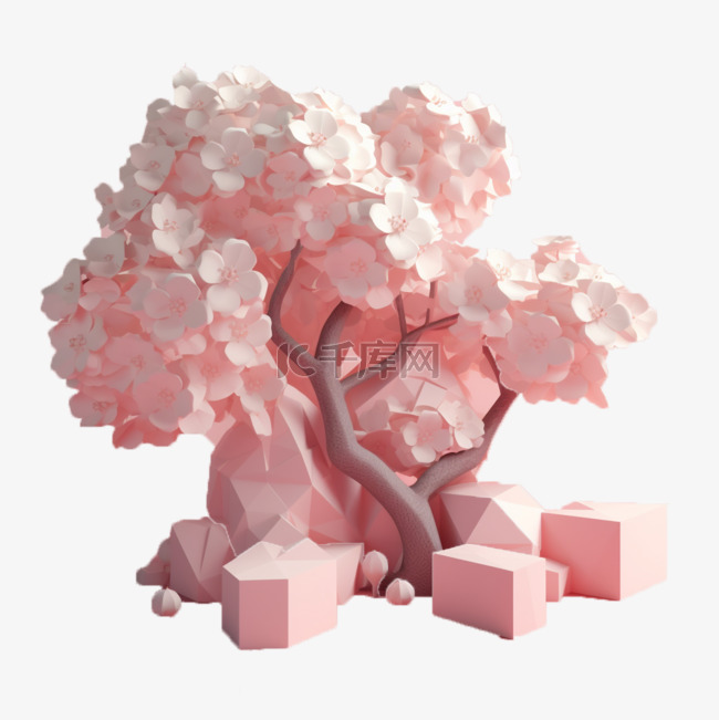 3D立体粘土风格黏土装饰花朵樱