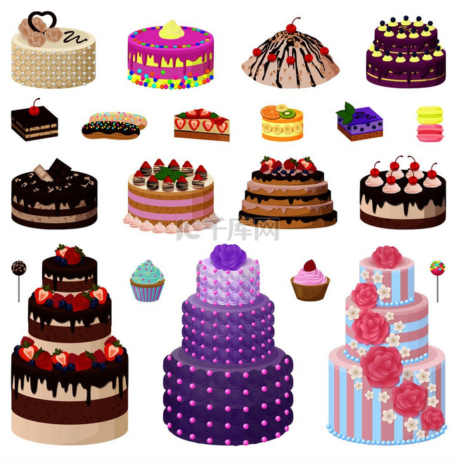 收集不同类型和颜色的美味蛋糕，