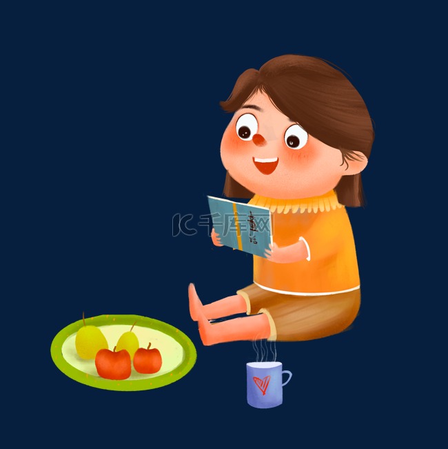 夏季女孩看书水果水杯