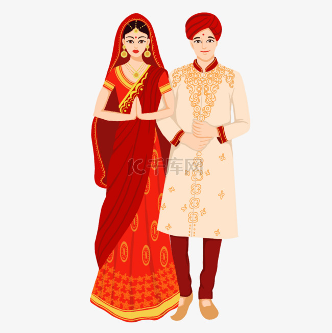 两位穿着纱丽的印度婚礼人物