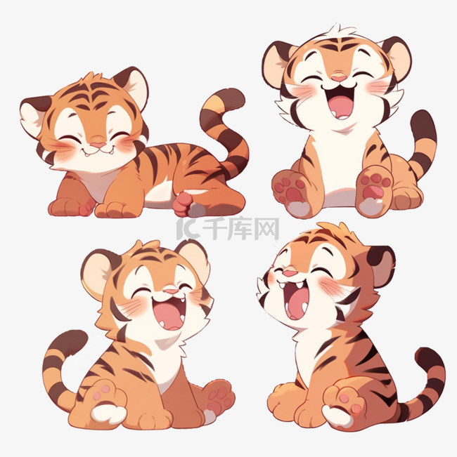 卡通可爱动物贴纸装饰笑老虎