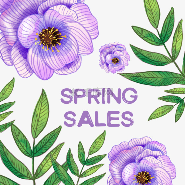 紫色花卉装饰春天促销标签