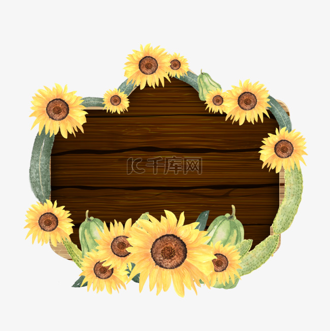 夏季向日葵植物花卉木板边框
