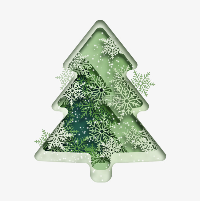 绿色雪花装饰圣诞树剪纸