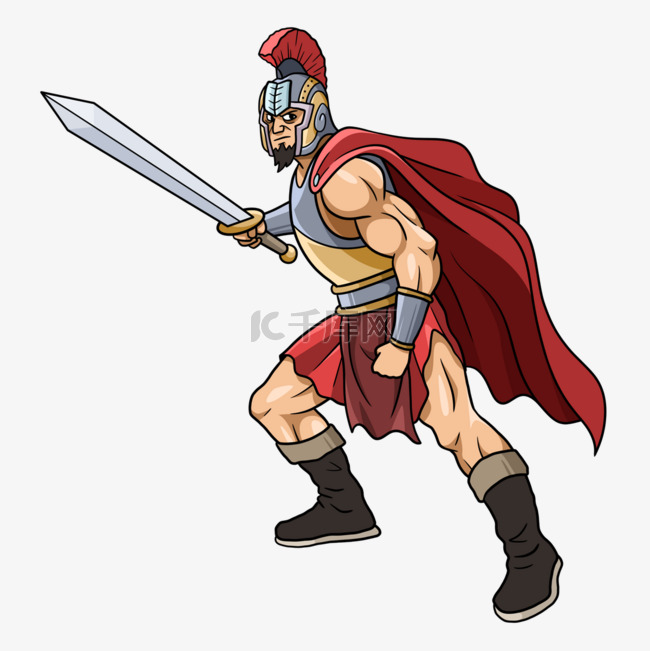 古罗马拿剑战士卡通