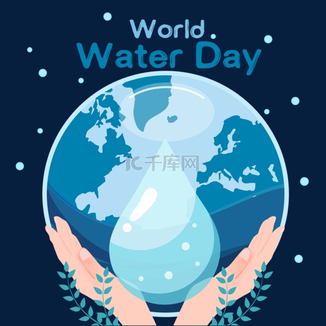 世界水资源日双手水滴树叶水珠地