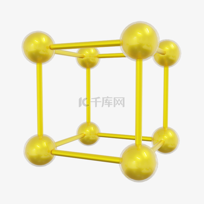 3D立体分子结构C4D黄色分子素材图片免费下载-千库网