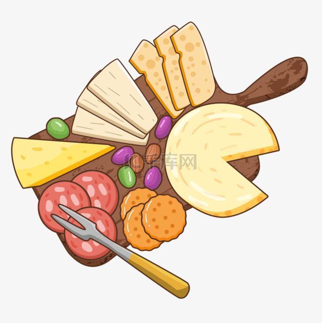 奶酪食物合集盘子和叉子
