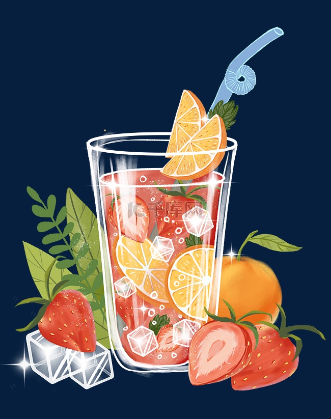 草莓橙子果茶水果饮品