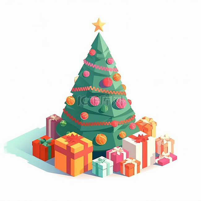 一颗挂满礼物的圣诞手树