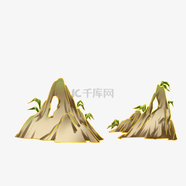 中国风描金假山风景石国潮石头