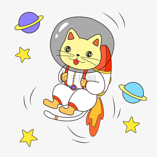 背着小火箭的小猫动物宇航员