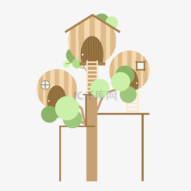 扁平树木树屋