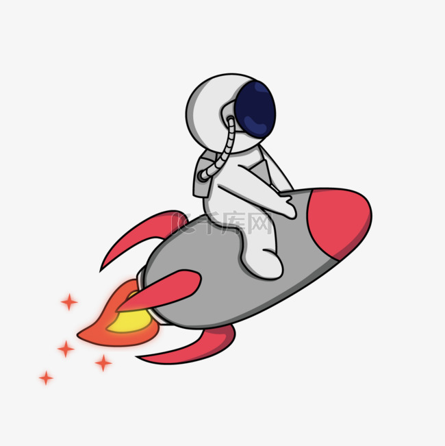 可爱宇航员乘坐火箭