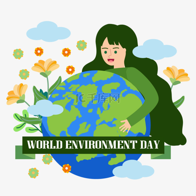 世界环境日怀抱地球的绿色服装女