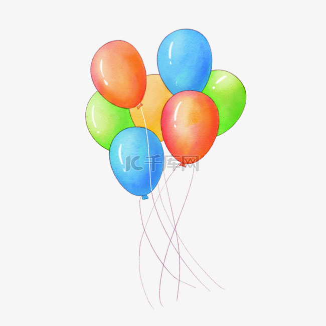 水彩飘浮的彩色气球