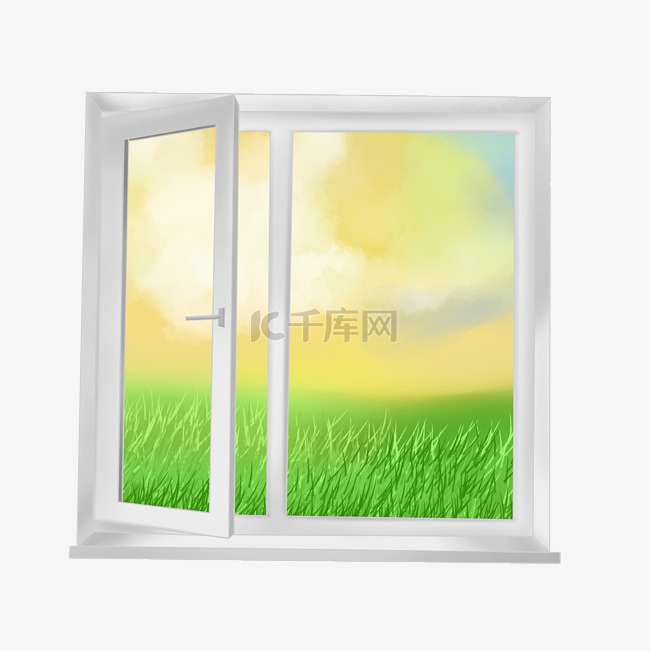 玻璃窗青草窗景